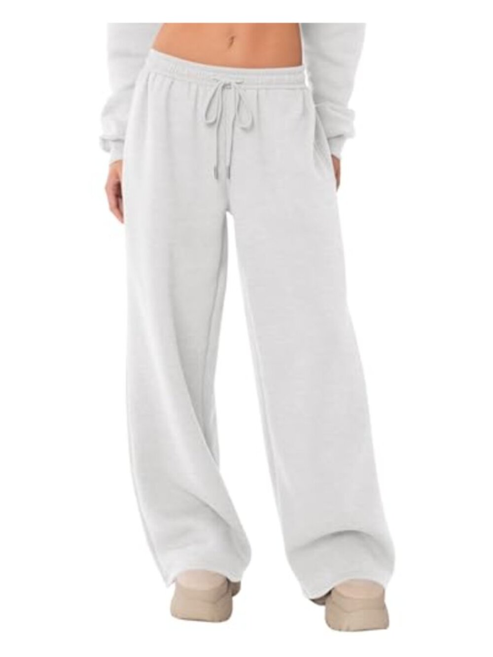 Womens Wide Leg Fleece Lined Sweatpants Drawstring Pockets Lounge Pants